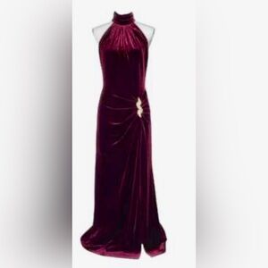 Tadashi Deep Burgandy Special Occasion Maxi Dress with Deep Slit